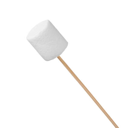 Stick with delicious puffy marshmallow isolated on whiteの写真素材