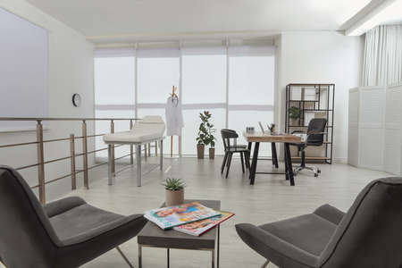 Modern medical office interior with doctor's workplaceの写真素材
