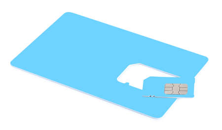 Light blue SIM card isolated on whiteの写真素材
