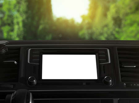 View of dashboard with navigation system in modern car