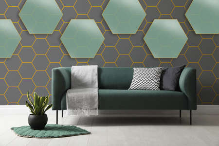 Textured wall with honeycomb pattern in stylish living room