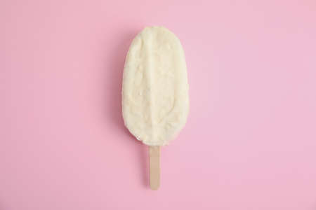 Ice cream with glaze on pink background, top viewの写真素材