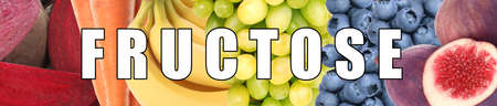 Collage with photos of different products containing fructose. Banner designの写真素材