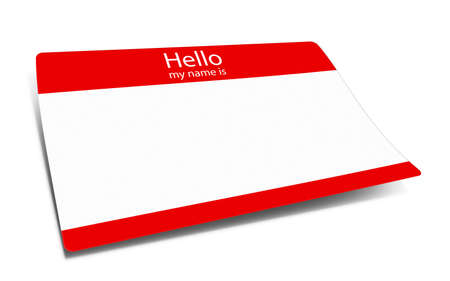 Card with text Hello my name is on white background, illustration. Mockup for designの写真素材