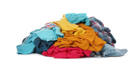 Pile of dirty clothes on white backgroundの写真素材