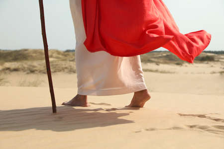 Jesus Christ walking in desert, closeup viewの写真素材