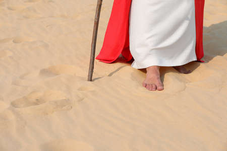 Jesus Christ walking in desert, closeup viewの写真素材