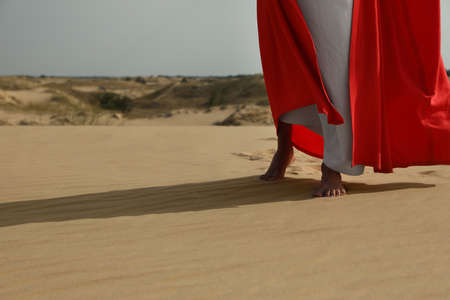 Jesus Christ walking in desert, closeup view