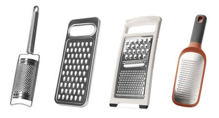 Set with different graters on white background. Banner design