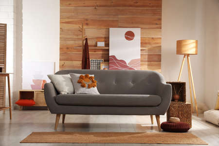 Comfortable sofa in stylish living room. Interior design