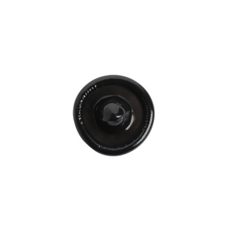 Unpacked black condom isolated on white, top view. Safe sex