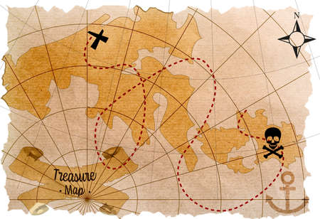 Old pirate treasure map on white background, illustrationの写真素材