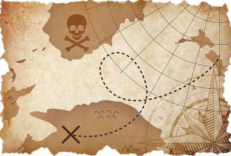 Old pirate treasure map on white background, illustrationの写真素材
