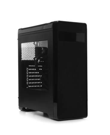 Modern black computer system unit isolated on whiteの写真素材