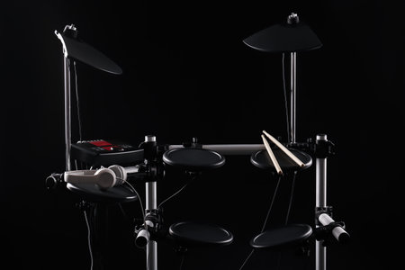 Modern electronic drum kit on dark background. Musical instrumentの写真素材