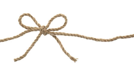 Hemp rope with bow knot on white backgroundの写真素材
