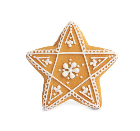 Tasty star shaped Christmas cookie isolated on whiteの写真素材