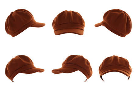 Set with stylish hats on white background. Trendy headdressの写真素材