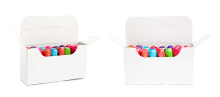 Boxes of tampons on white background, collage. Banner designの写真素材