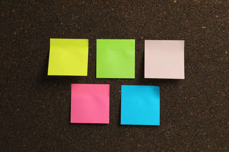 Empty colorful sticky notes on cork board