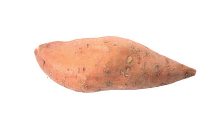 Whole ripe sweet potato isolated on white, top viewの写真素材