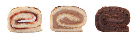 Set with different tasty cake rolls on white background. Banner designの写真素材