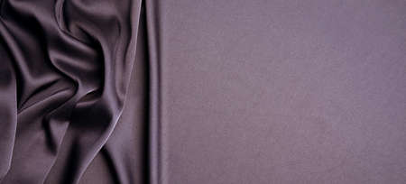 Dark purple silk fabric as background, top view with space for text. Banner design
