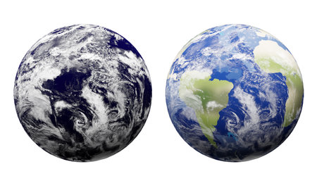Illustrations of planet Earth on white background, collageの写真素材