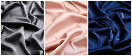 Set with samples of different delicate silk fabrics. Banner design