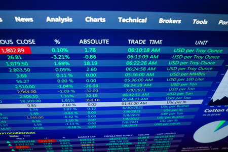 Online stock exchange application with current information on screen