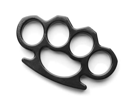 Black brass knuckles isolated on white, top viewの写真素材