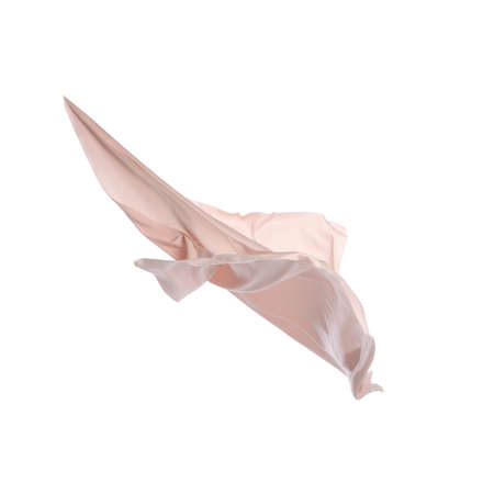 Beautiful light pink silk floating on white backgroundの写真素材