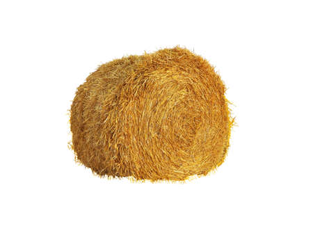 Big dried straw bale isolated on whiteの写真素材