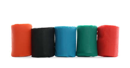Different colorful play dough on white backgroundの写真素材