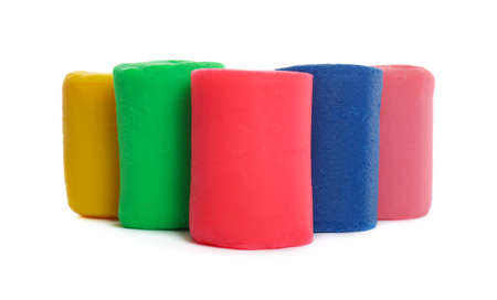 Different colorful play dough on white backgroundの写真素材