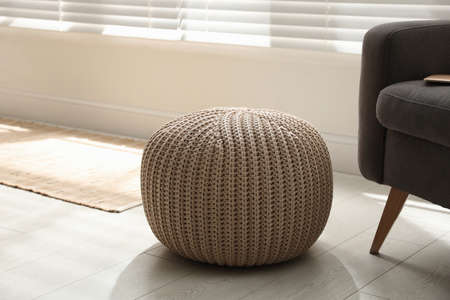Stylish comfortable pouf in room. Home designの写真素材
