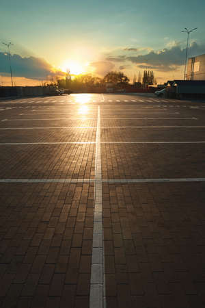 Car parking lots with white marking lines outdoorsの写真素材