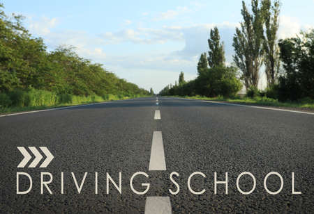 Driving school concept. View of modern asphalt road in countrysideの写真素材