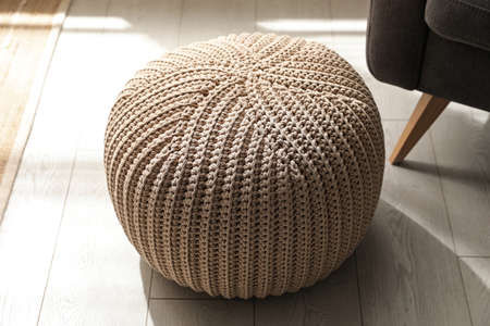 Stylish comfortable pouf in room. Home designの写真素材