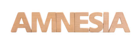 Word Amnesia made of wooden letters on white background