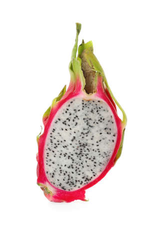 Half of delicious dragon fruit (pitahaya) isolated on whiteの写真素材