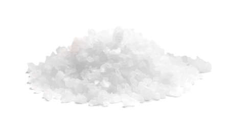 Heap of natural sea salt on white background