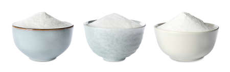 Set with baking soda on white background. Banner designの写真素材