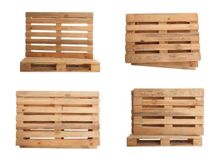Set with wooden pallets on white backgroundの写真素材