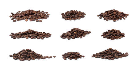 Set with roasted coffee beans on white backgroundの写真素材