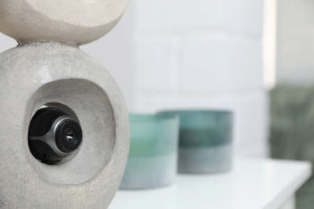 Small camera hidden in statue at home, closeupの写真素材