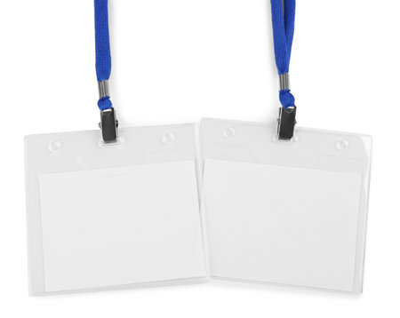 Blank badges on white background. Mockup for designの写真素材