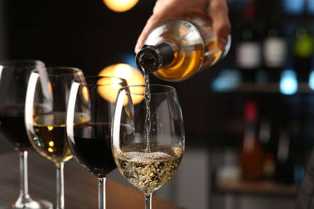 Bartender preparing wine tasting set indoors, closeupの写真素材