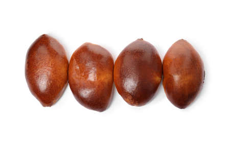 Delicious baked pirozhki on white background, top viewの写真素材