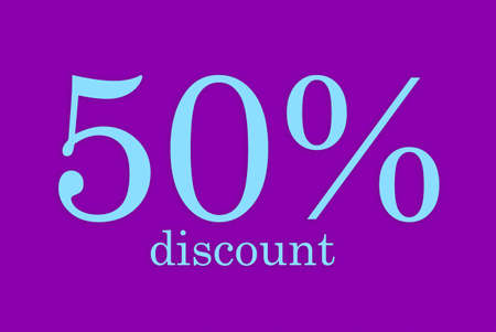 Inscription 50 percent discount on purple background, illustrationの写真素材